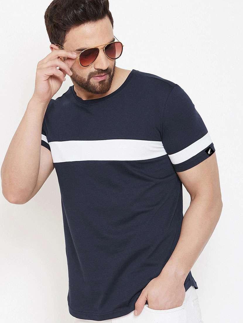 navy blue color block cut & sew t-shirt