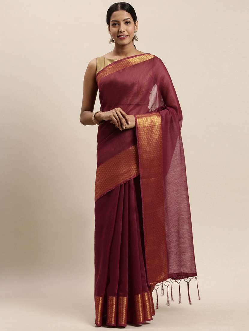 maroon cotton silk saree with blouse
