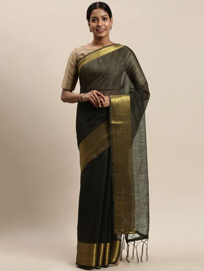 solid woven saree with blouse