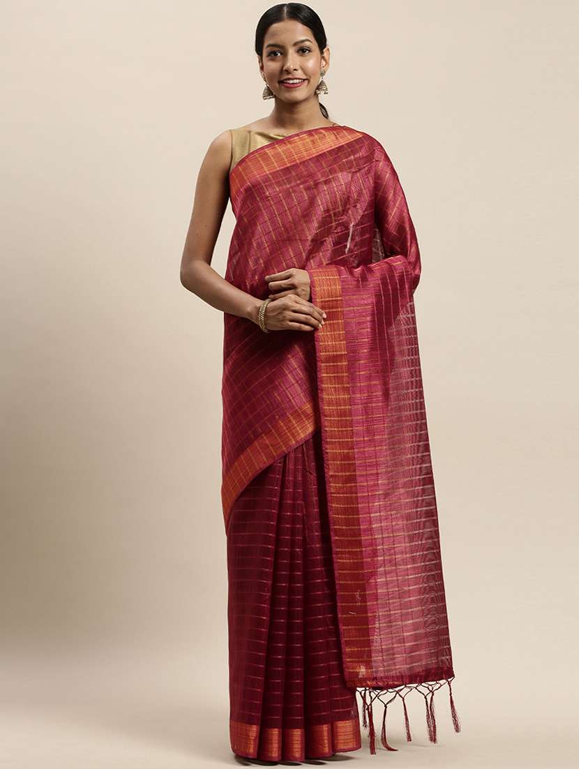 maroon cotton silk saree with blouse