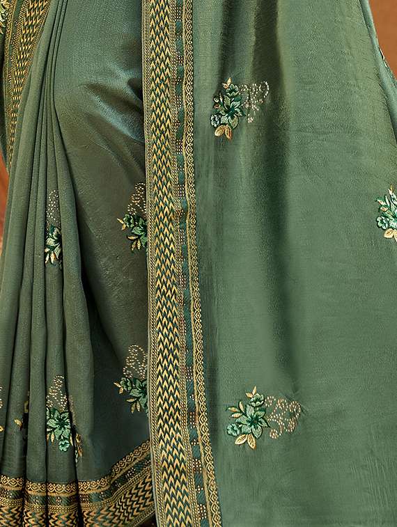 lace detail embroidered saree - 17527960 - Standard Image - 2