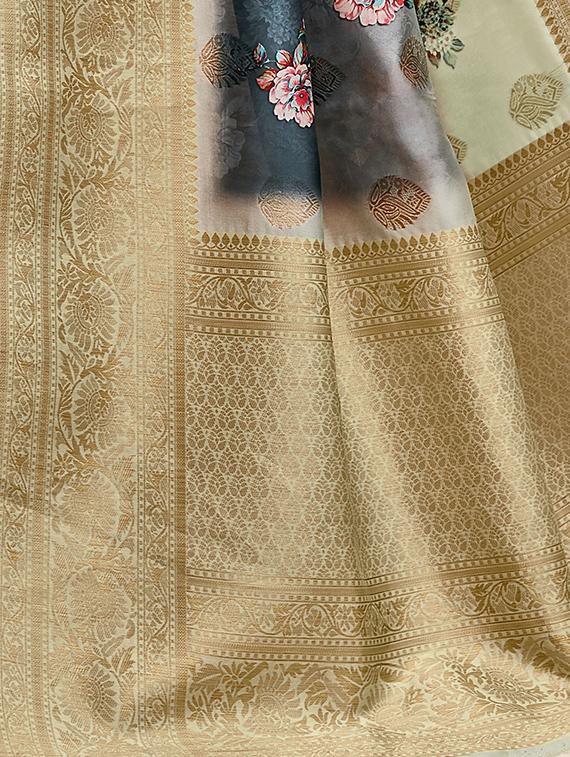 bordered floral printed saree with blouse - 17528092 - Standard Image - 2