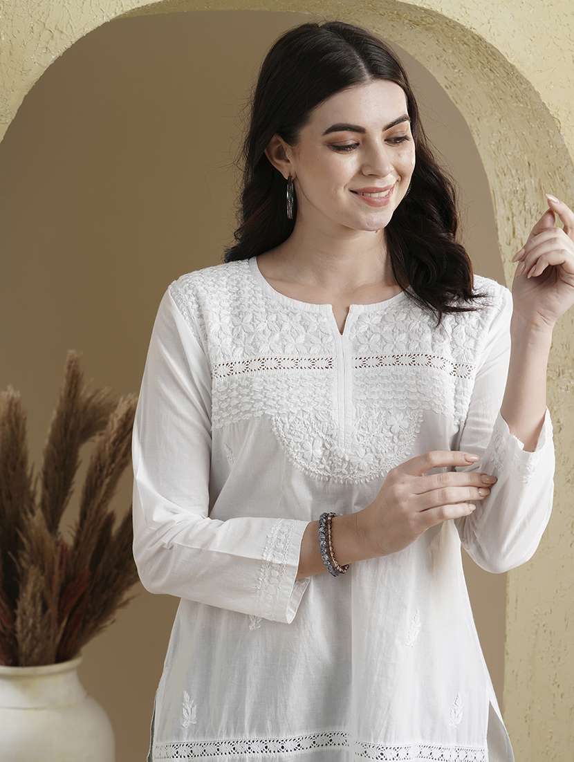 ada hand-embroidered white chikankari kurti  - 17529395 -  Standard Image - 2
