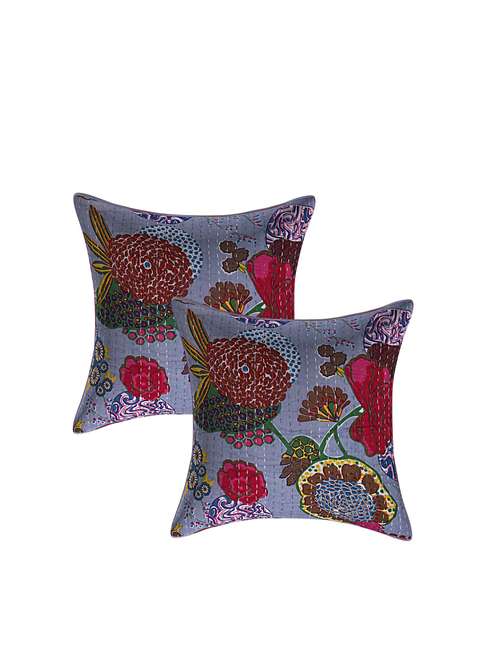 indhome life pure cotton 16x16 inches kantha work cushion cover set of 2 - 17530013 -  Standard Image - 0