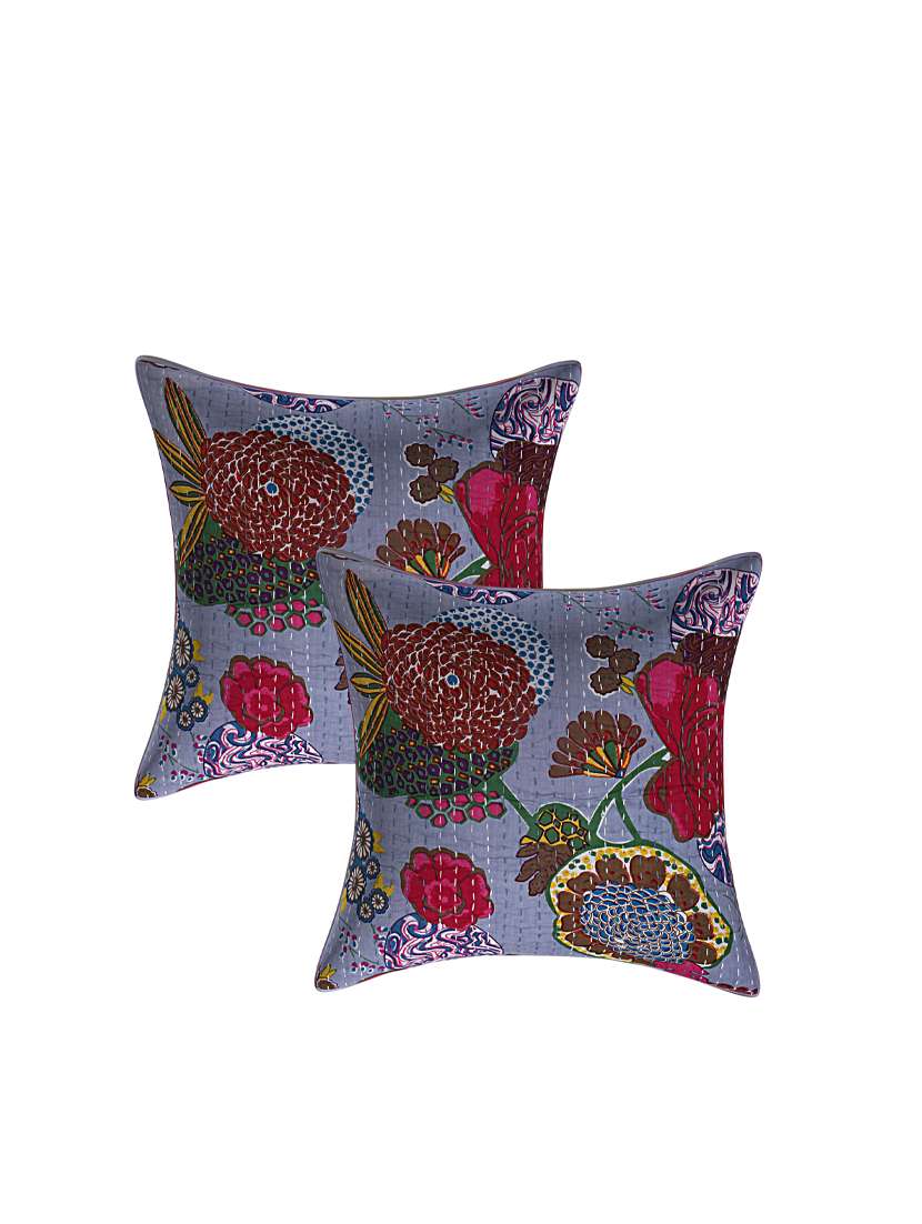 indhome life pure cotton 16x16 inches kantha work cushion cover set of 2 - 17530013 -  Zoom Image - 0