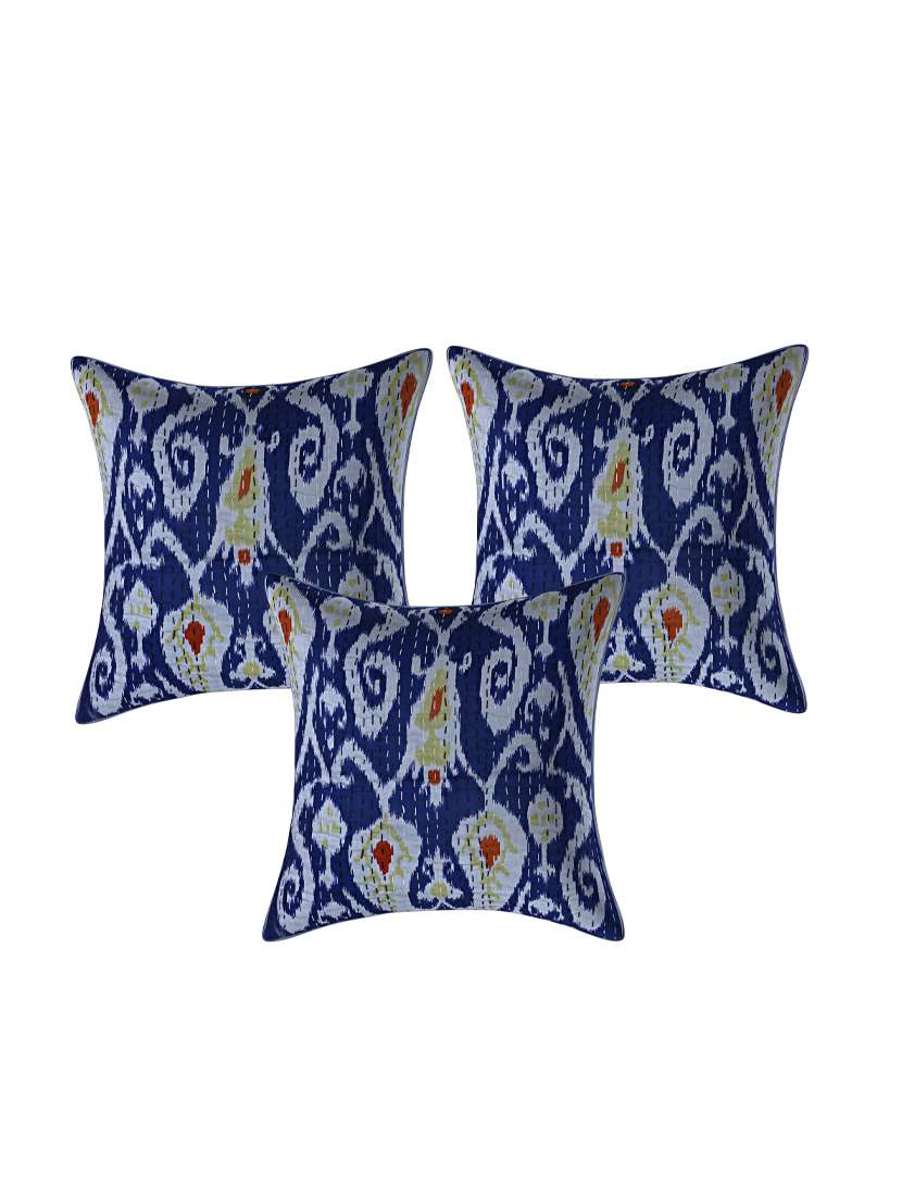 indhome life pure cotton 16x16 inches kantha work cushion cover set of 3