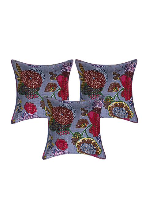 indhome life pure cotton 16x16 inches kantha work cushion cover set of 3 - 17530041 -  Standard Image - 0
