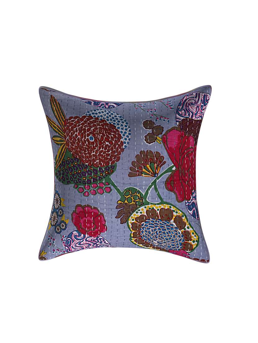 Indhome Life Pure Cotton 16x16 Inches Kantha Work Cushion Cover Set Of 3