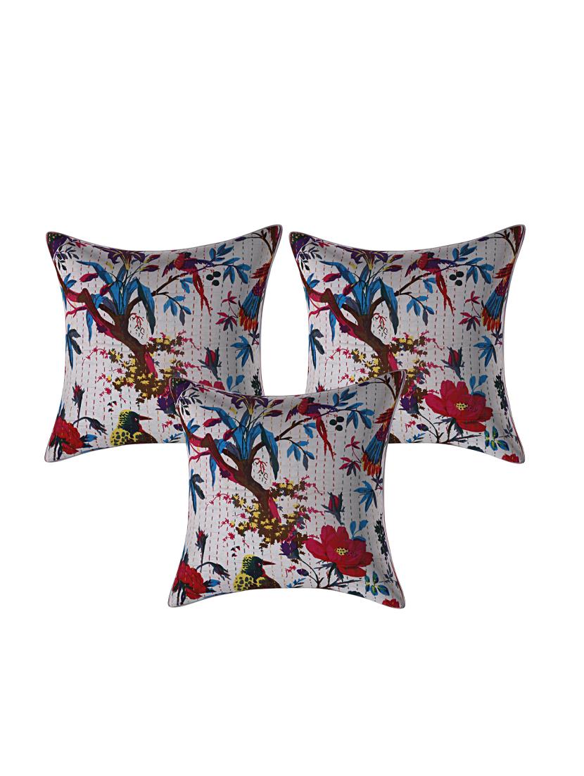 indhome life pure cotton 16x16 inches kantha work cushion cover set of 3 - 17530048 -  Zoom Image - 0