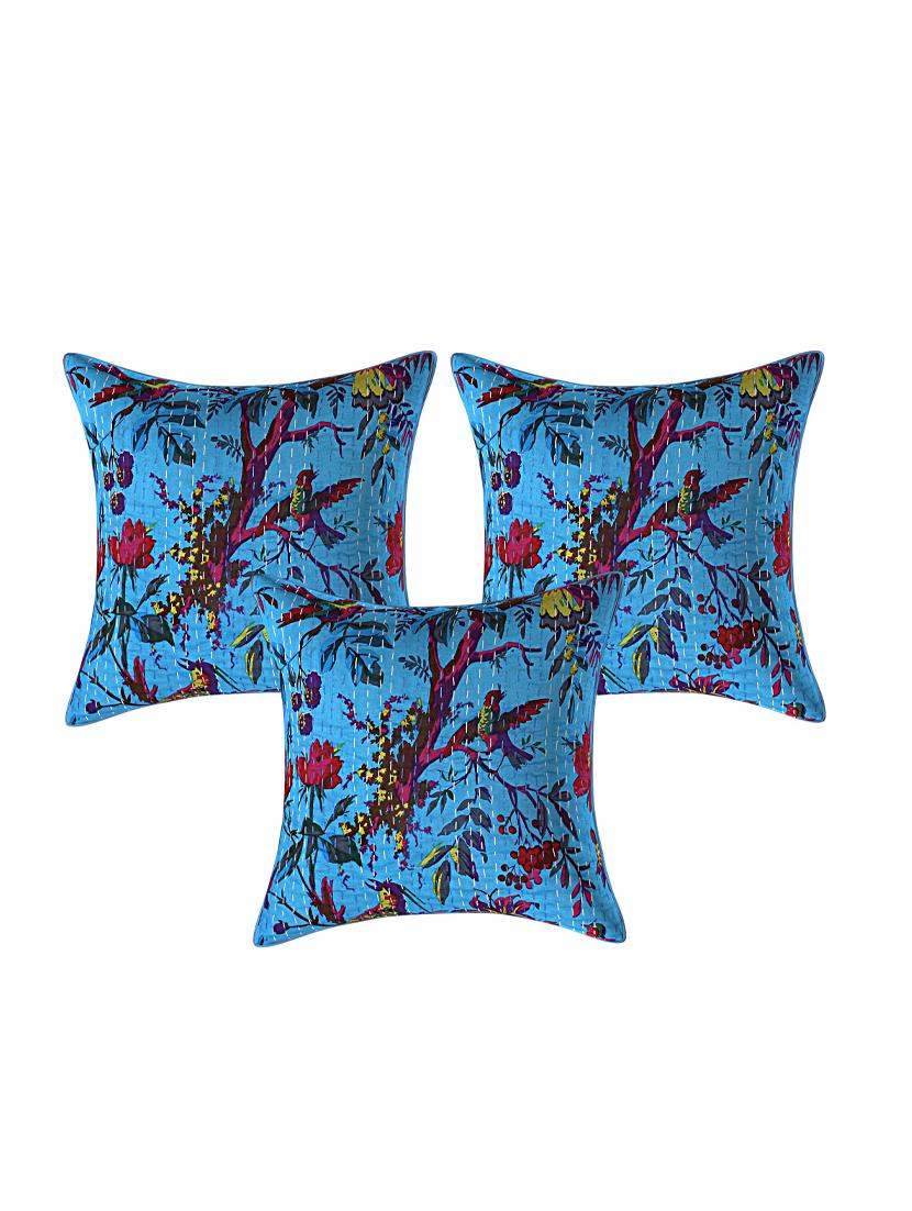 indhome life pure cotton 16x16 inches kantha work cushion cover set of 3 - 17530049 - Zoom Image - 0