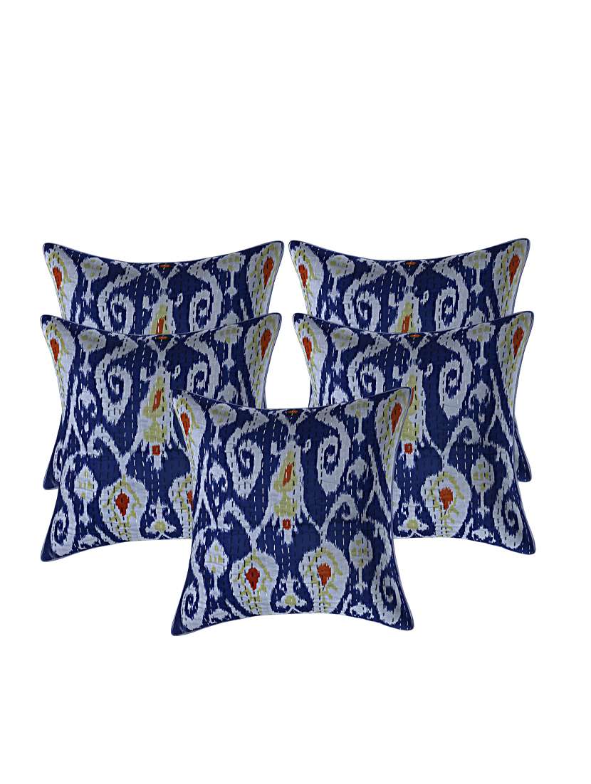 indhome life pure cotton 16x16 inches kantha work cushion cover set of 5
