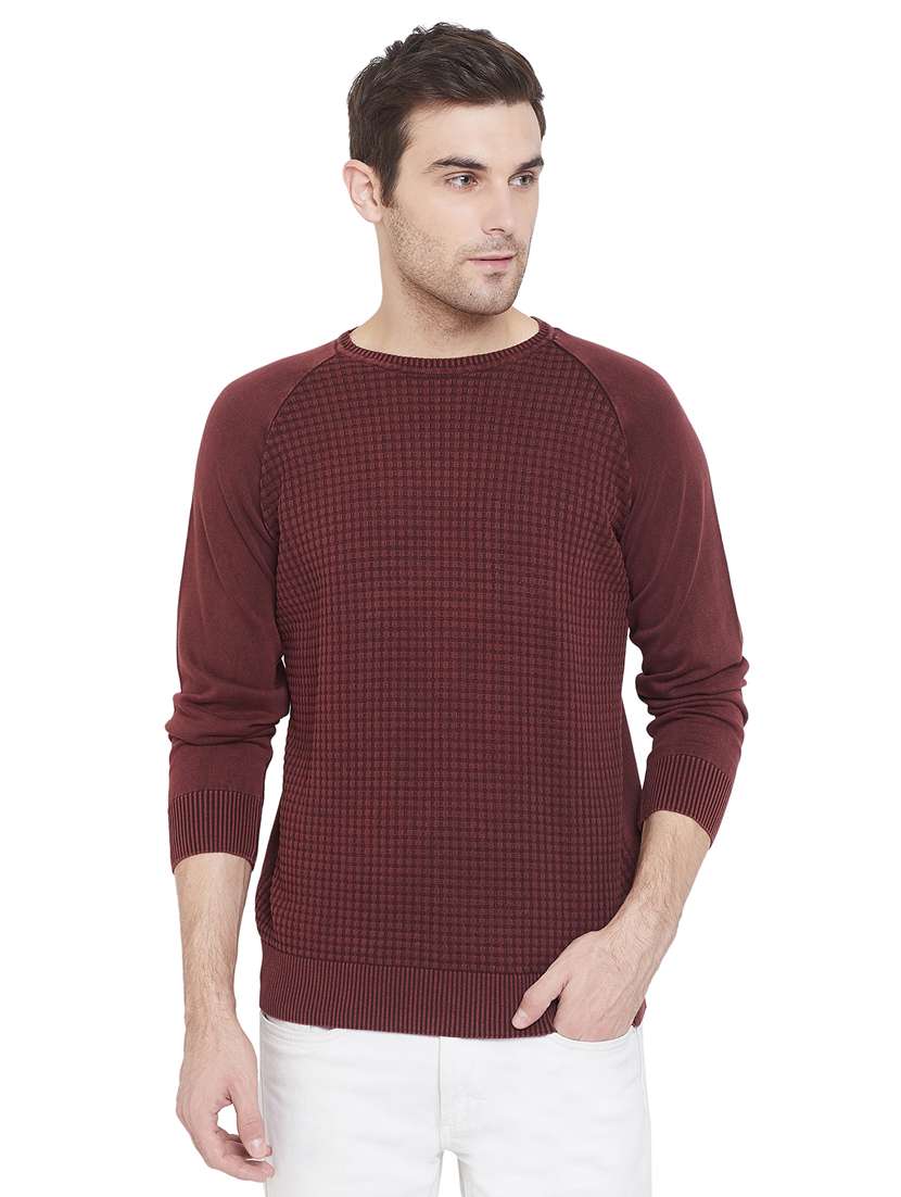 maroon self design pullover