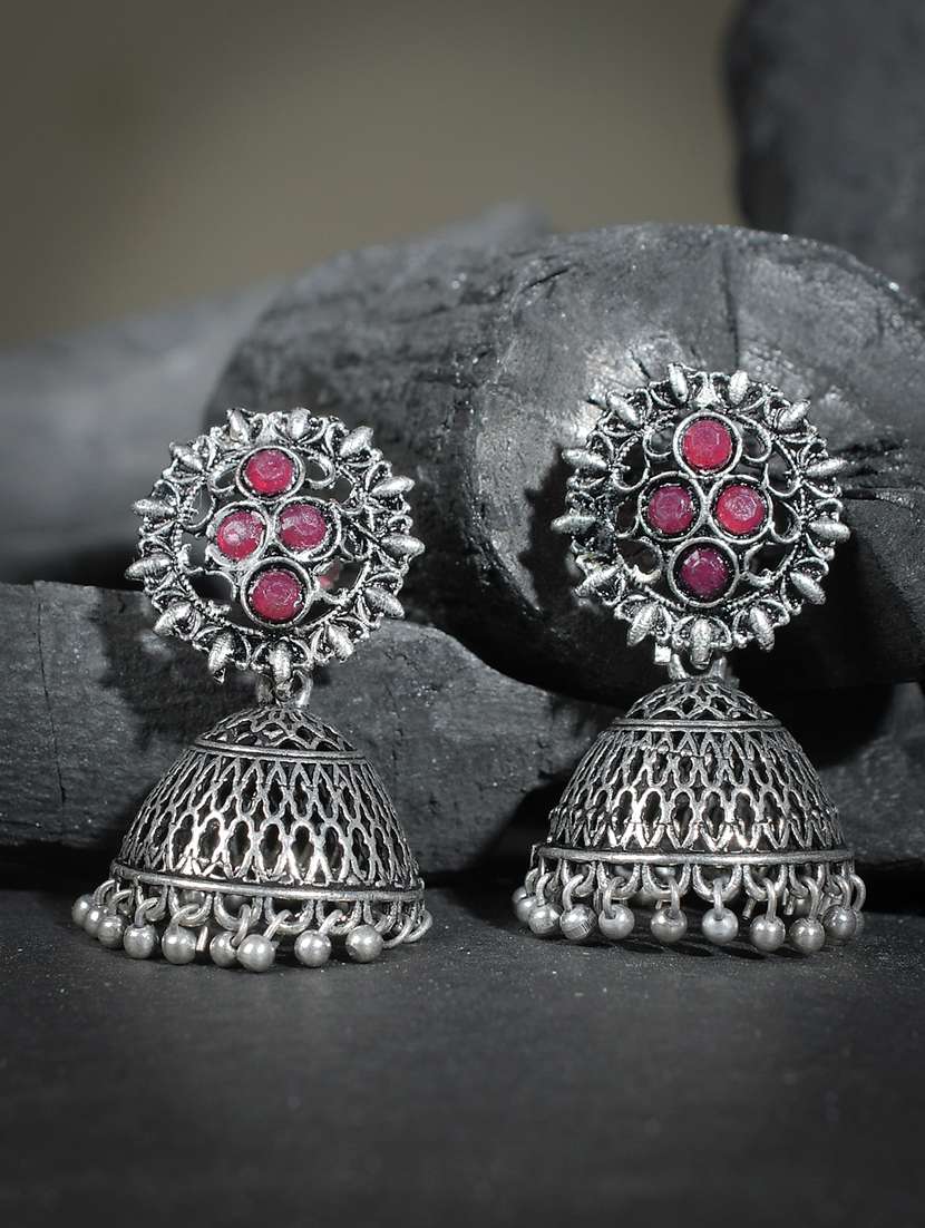 silver brass jhumka earring - 17531443 - Standard Image - 2