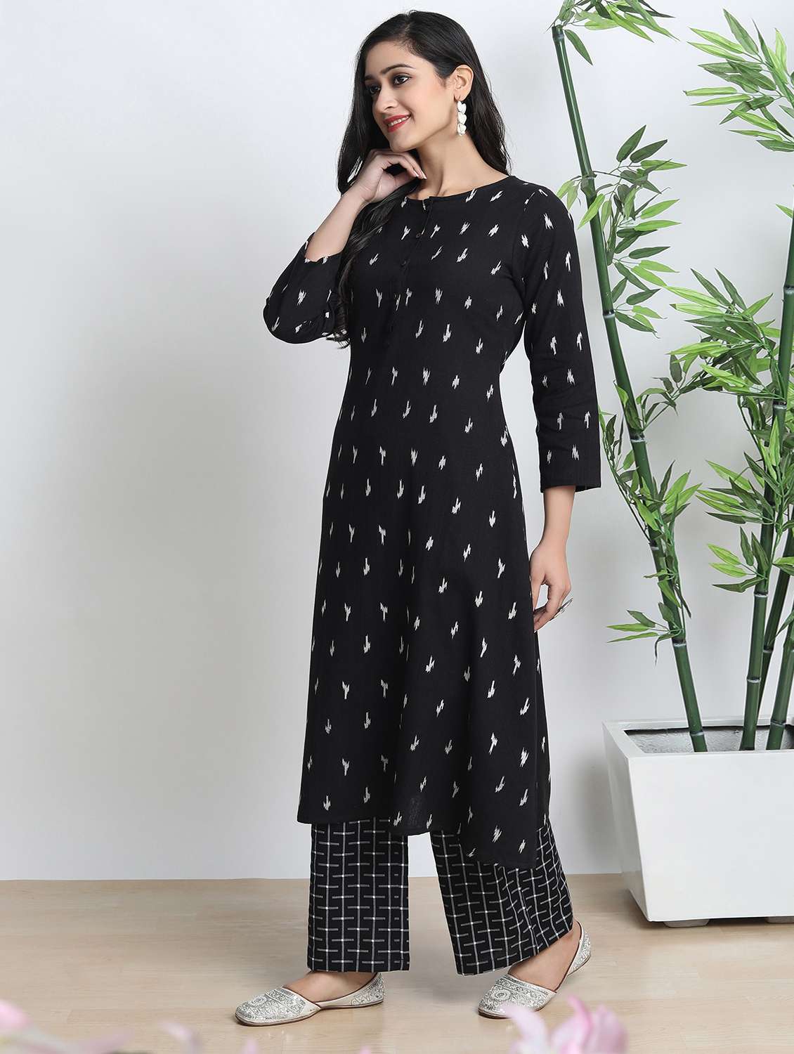 black cotton blend kurta palazzo  set