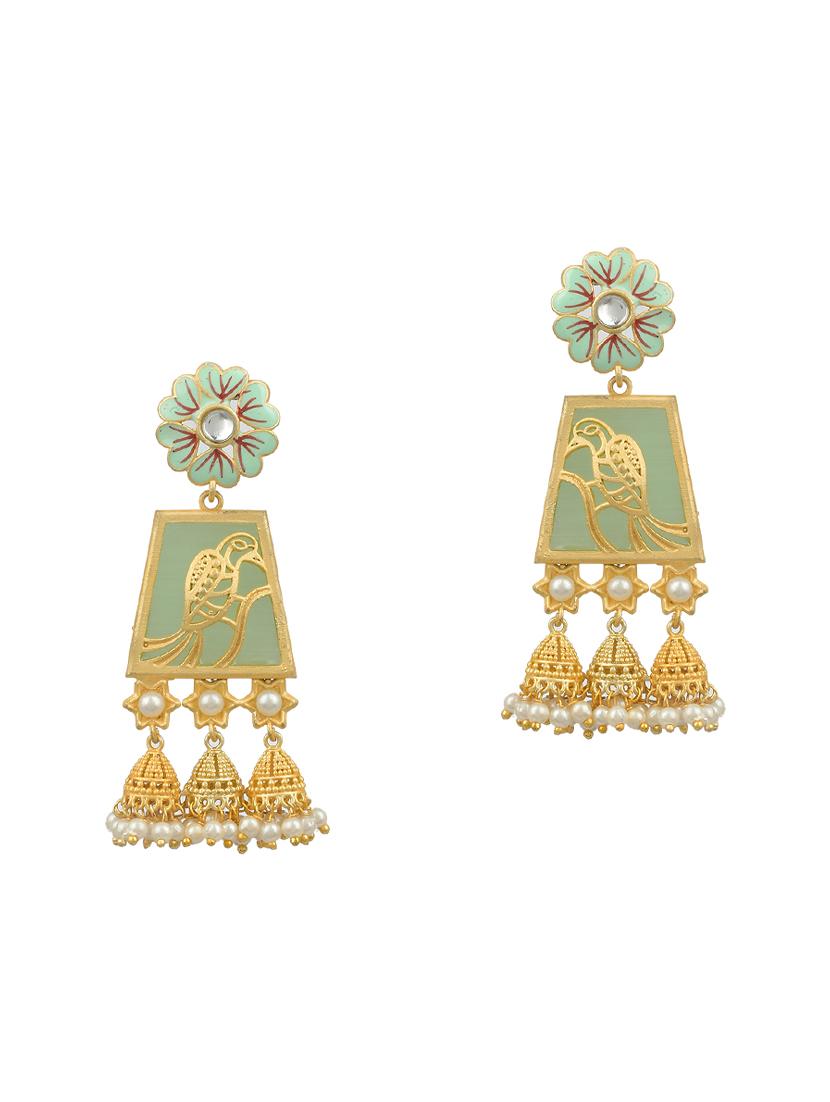 gold brass drop earring - 17533715 -  Zoom Image - 0