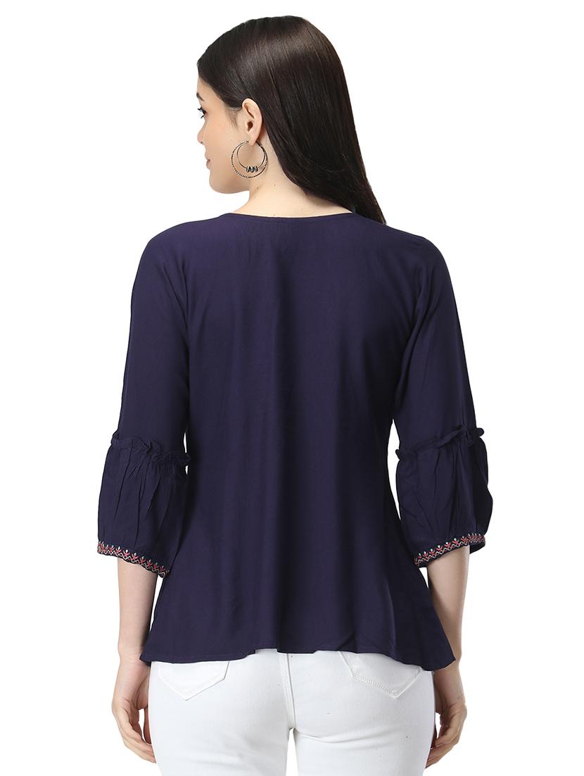 flute sleeves embroidered top - 17534799 - Standard Image - 2