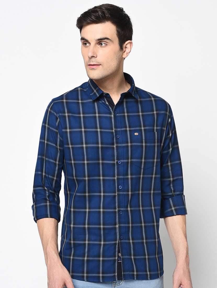 navy blue checkered casual shirt