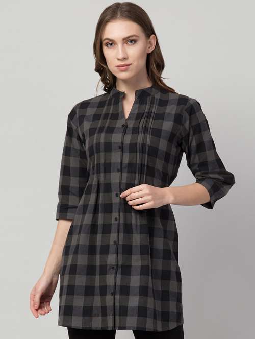 mandarin neck checkered tunic - 17536493 - Standard Image - 0