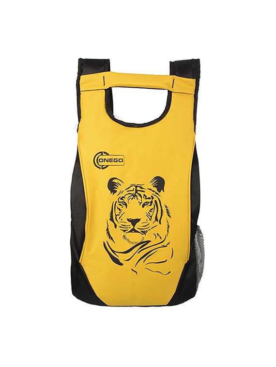 black, yellow polyester backpack