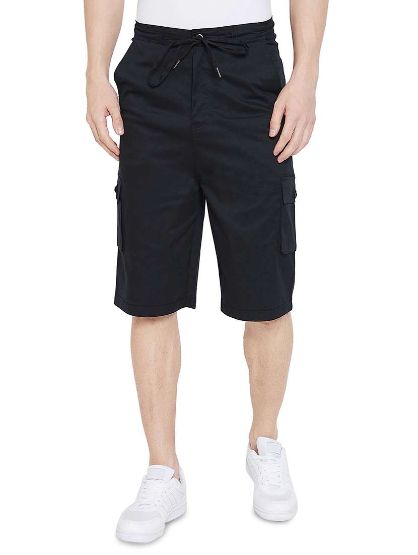black solid cargo shorts