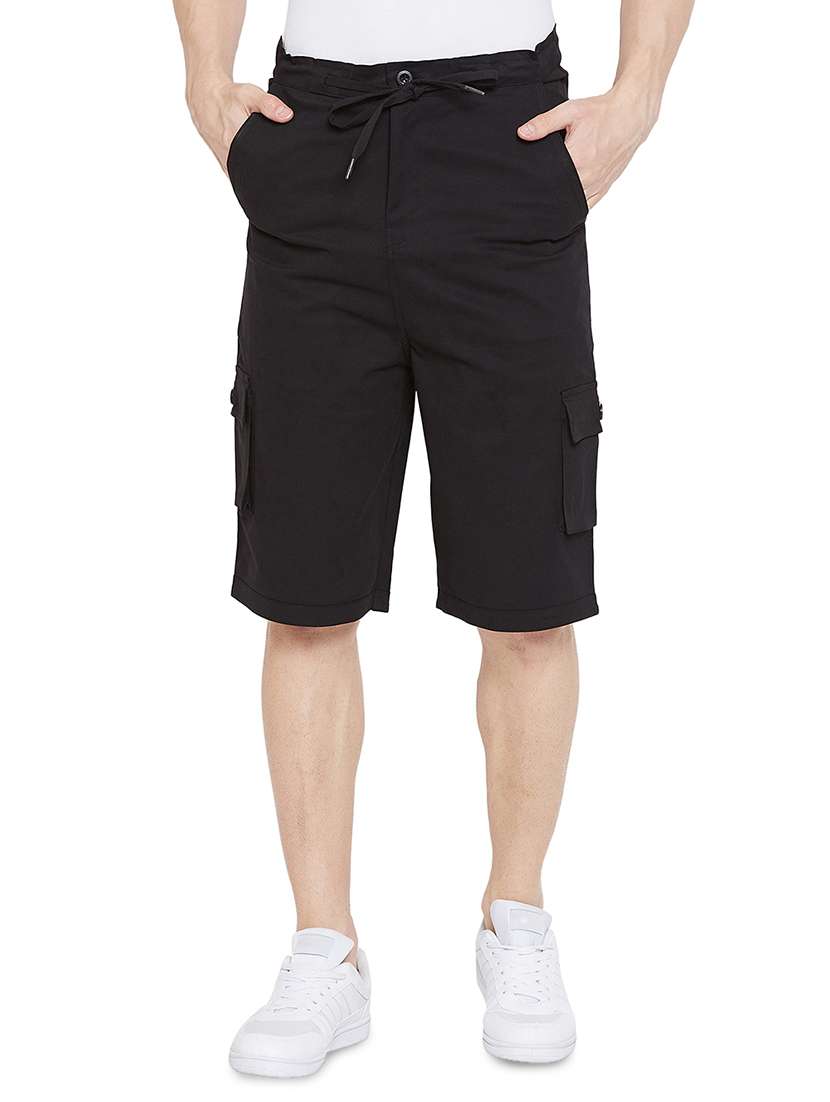 black solid cargo shorts