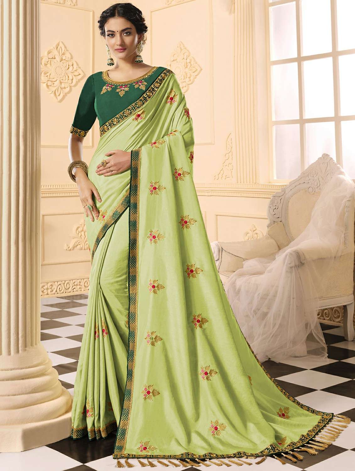 embroidered pre-stitched saree
