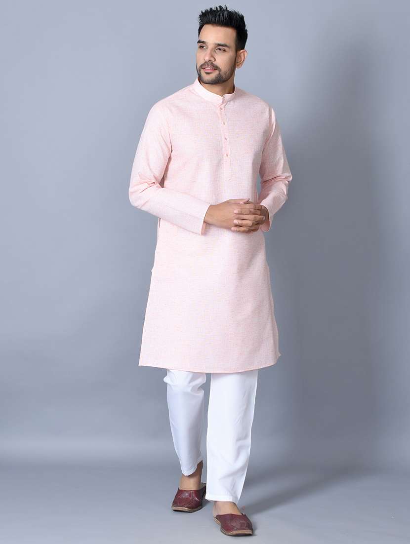 orange solid kurta pajama ethnic wear set