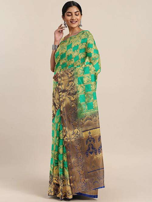 turquoise silk banarasi saree with blouse - 17541291 -  Standard Image - 0