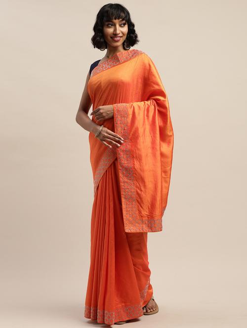 women's bordered orange colored saree with blouse - 17541346 -  Standard Image - 0
