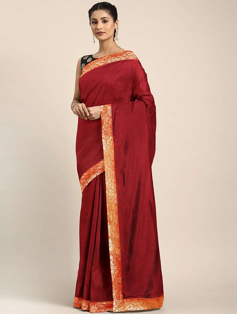 women's bordered royal blue colored saree with blouse