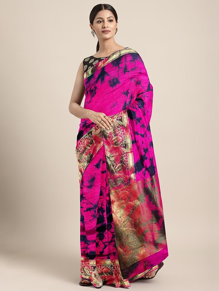 women's tie & dye pink colored saree with blouse