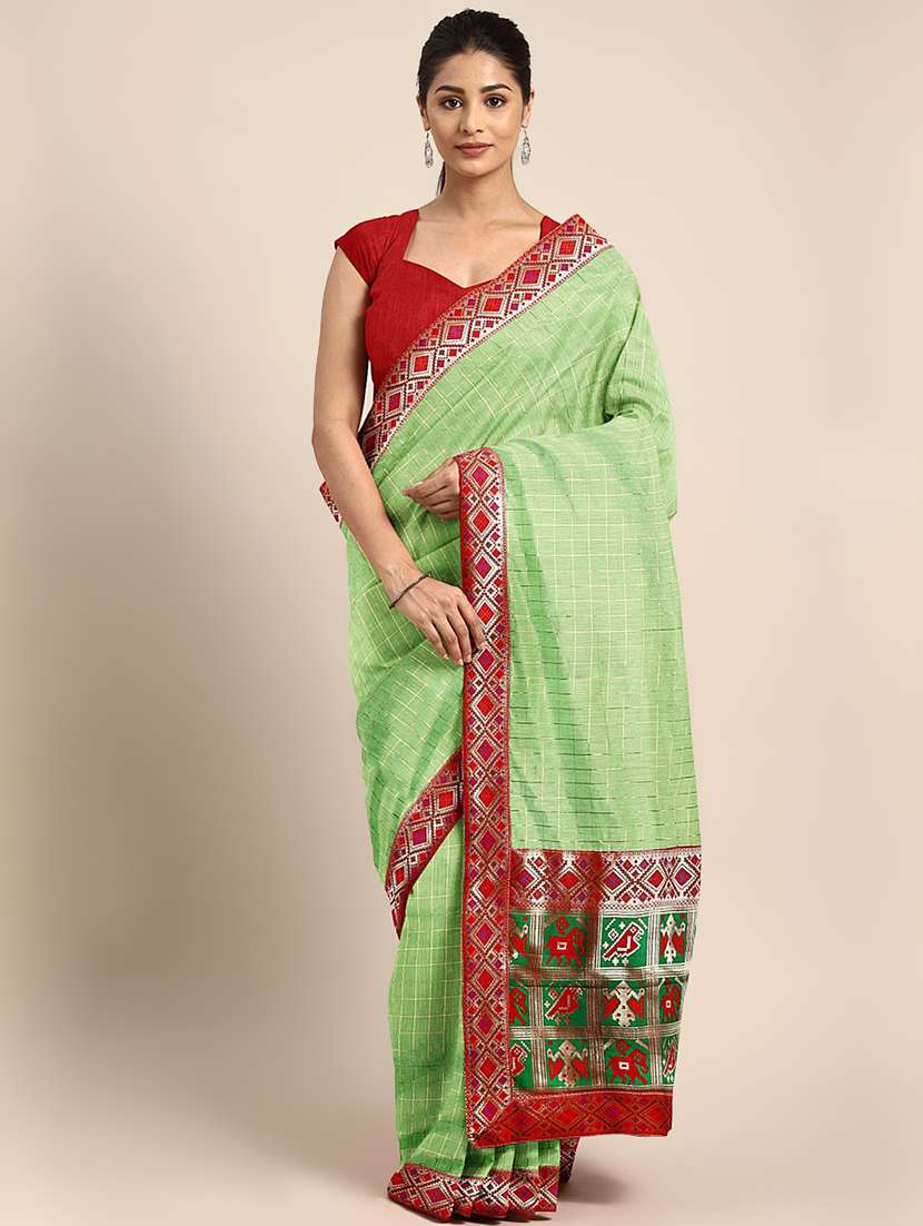 lace detailed checkered saree with blouse
