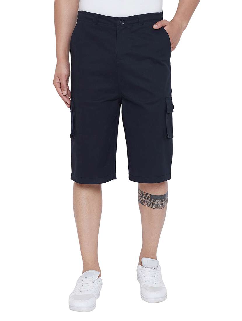 navy blue solid three - fourth