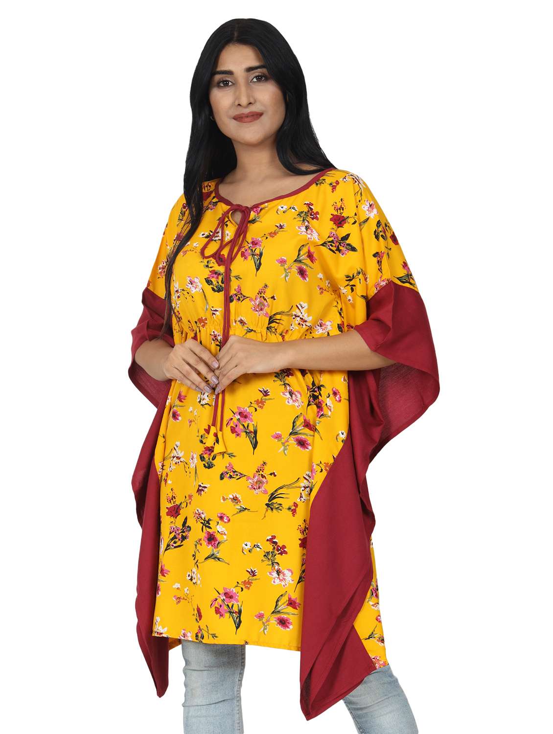 tie up neck floral kaftan