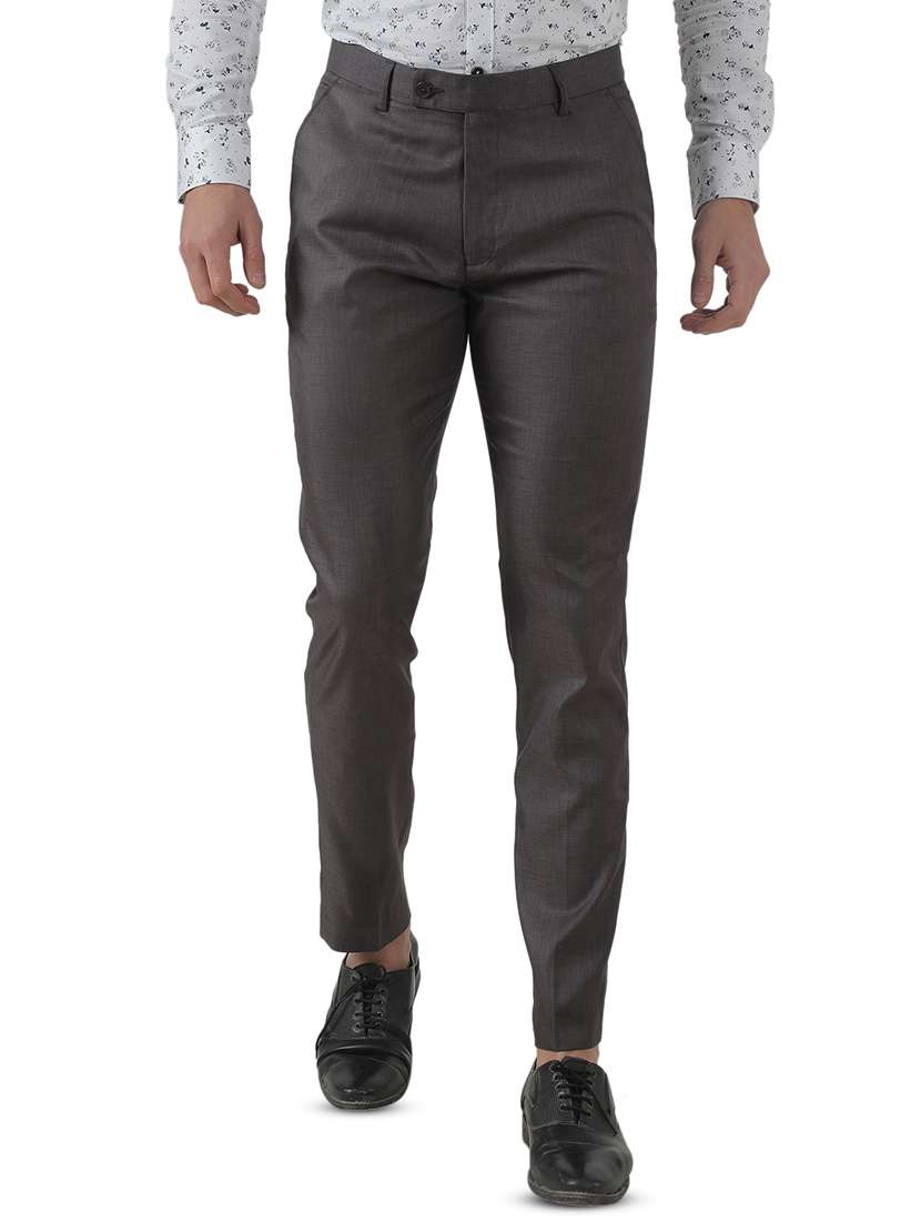 grey solid flat front formal trouser