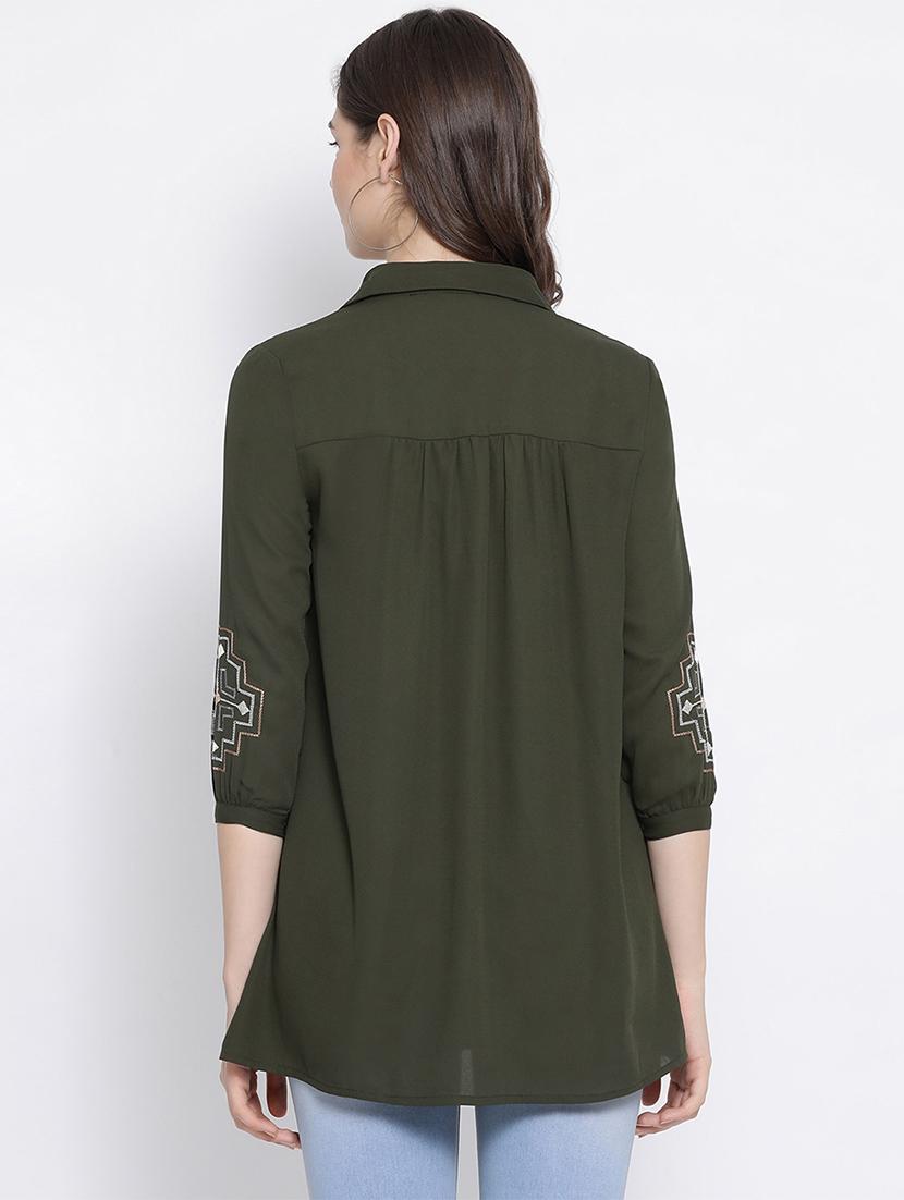 olive polyester regular shirt - 17544685 - Standard Image - 2