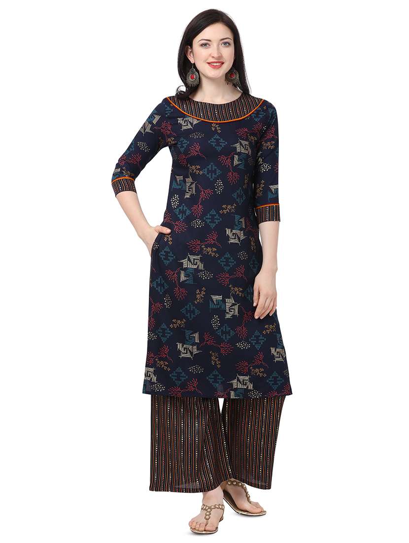 navy rayon kurta palazzo  set