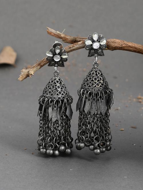grey brass jhumka earring - 17546132 - Standard Image - 0