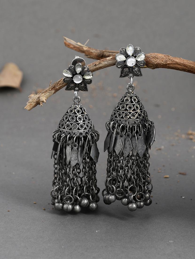 grey brass jhumka earring - 17546132 - Zoom Image - 0