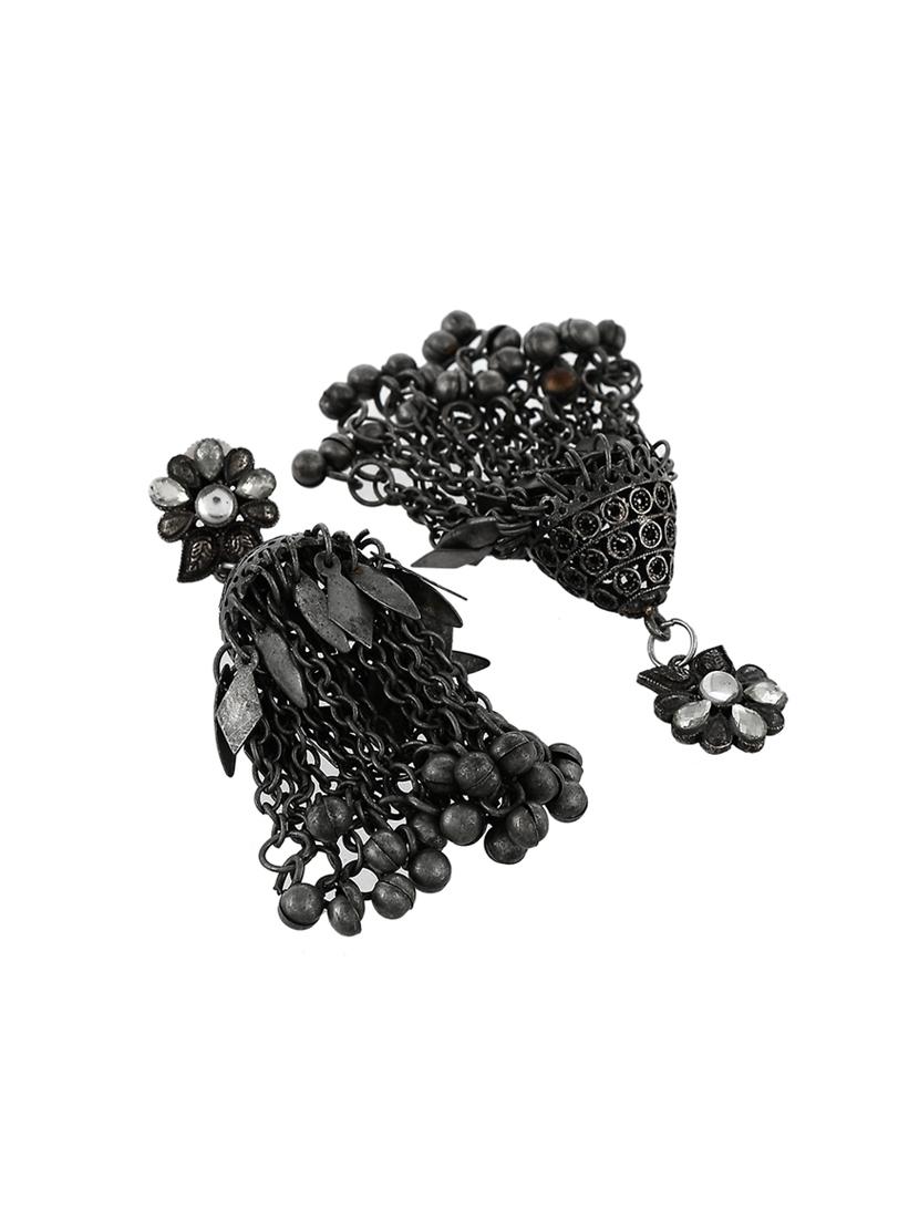 grey brass jhumka earring - 17546132 - Standard Image - 2