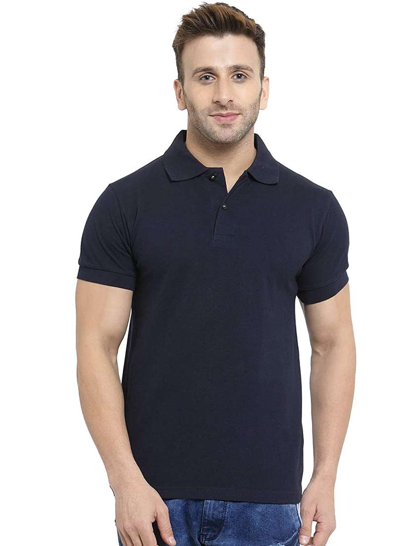 navy blue solid polo t-shirt
