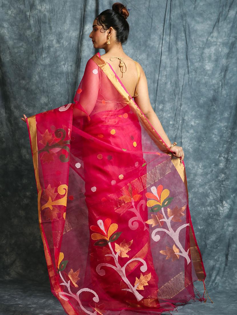 floral woven saree - 17546981 - Standard Image - 2