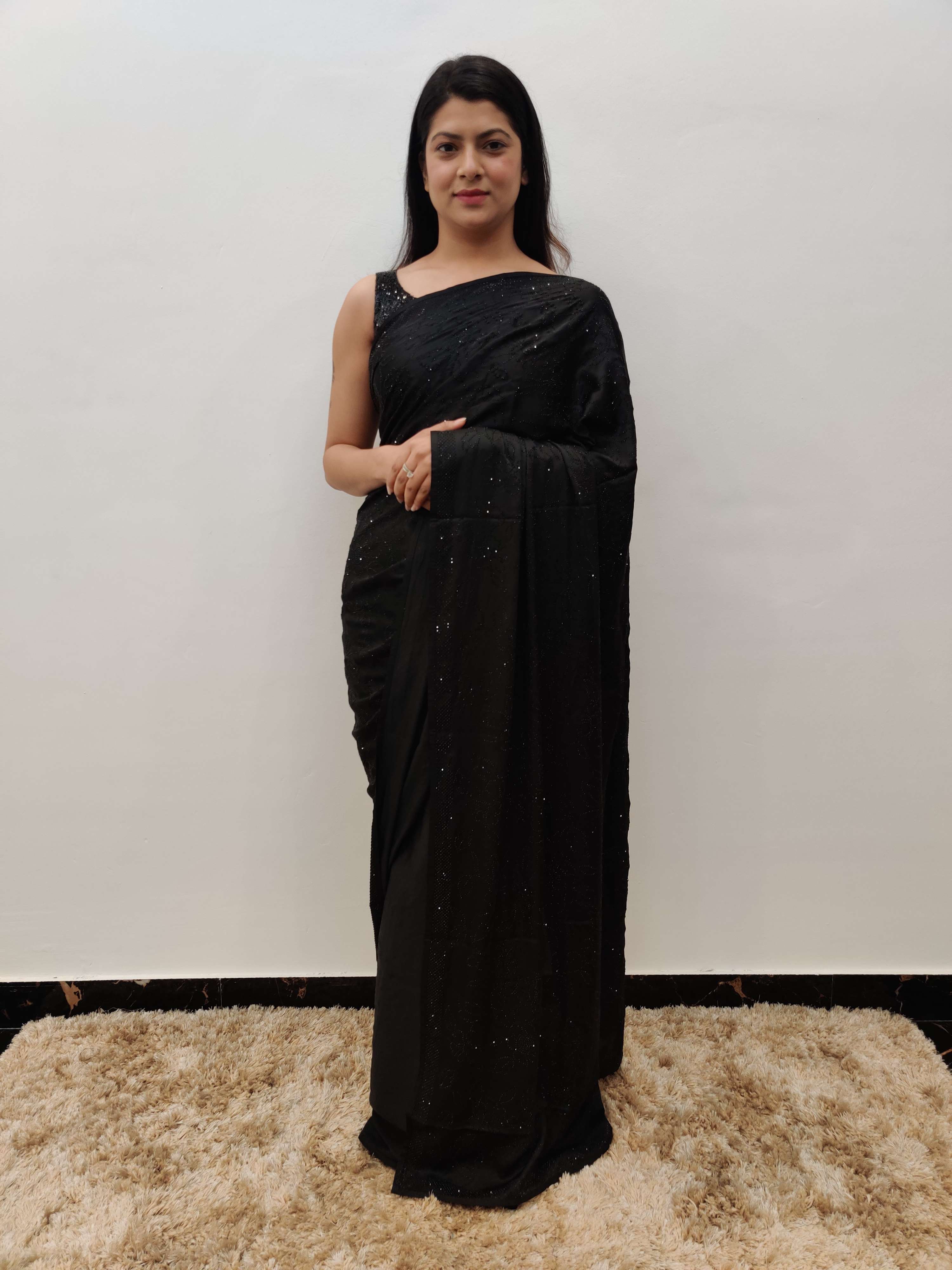 black sequence work saree 