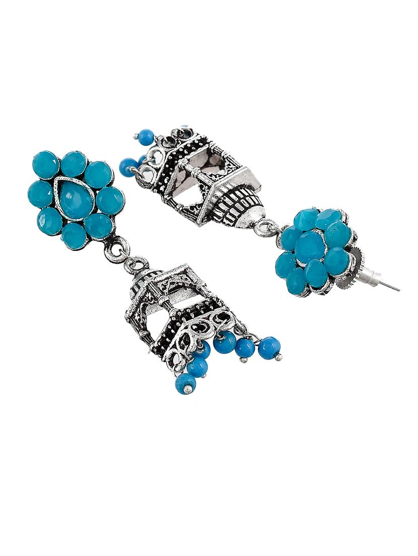 blue silver brass jhumka earring - 17547296 - Standard Image - 2