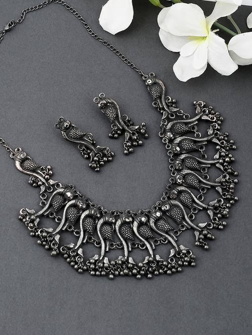 oxidized silver plated necklace with earrings - 17547316 - Standard Image - 0