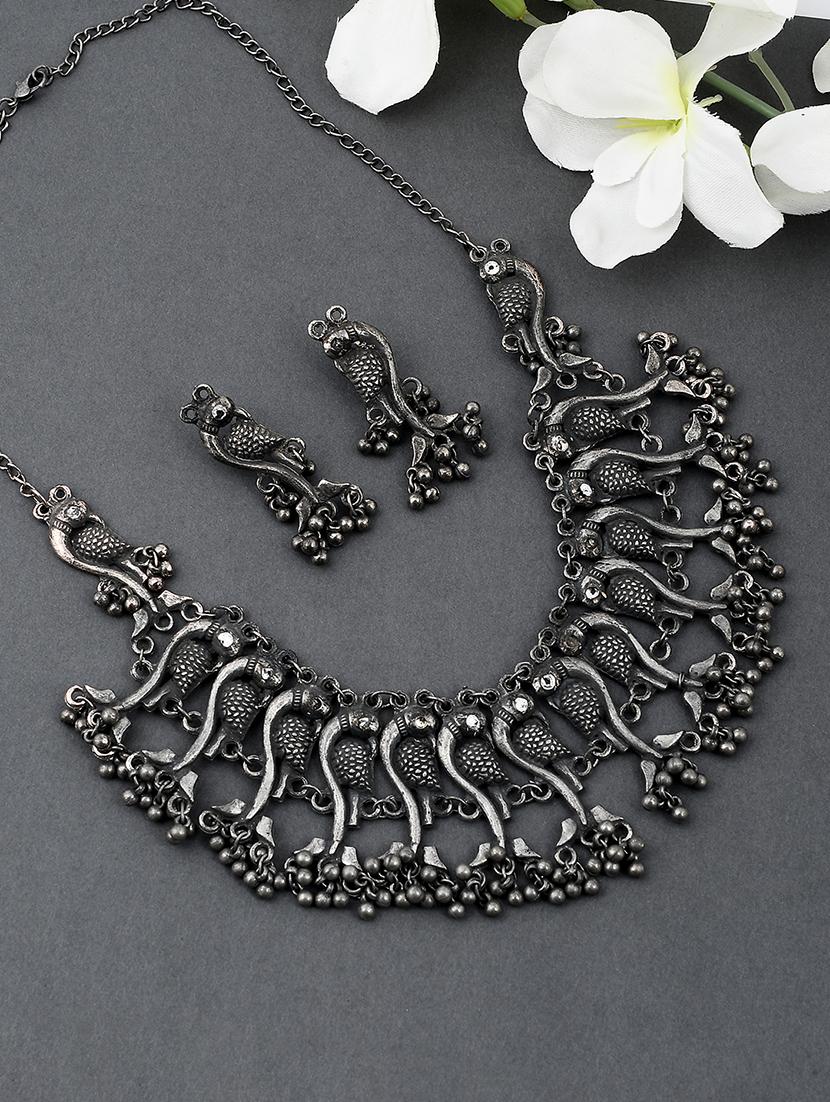 oxidized silver plated necklace with earrings