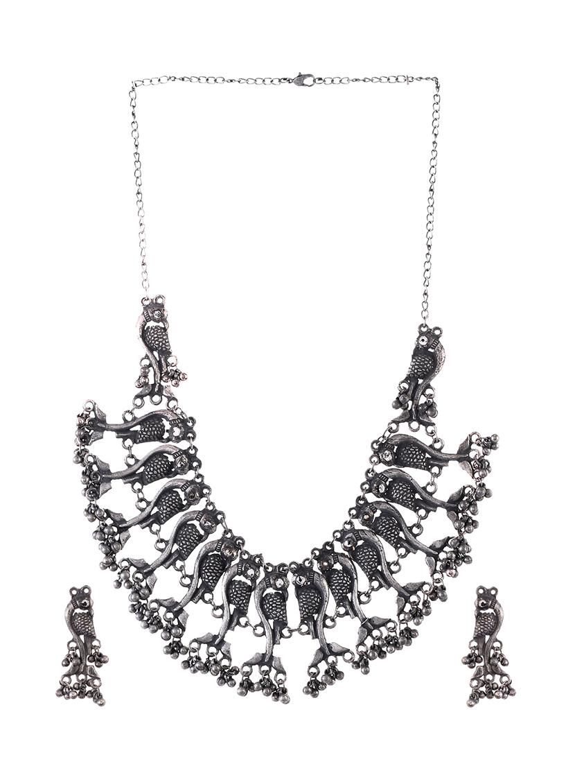oxidized silver plated necklace with earrings - 17547316 - Standard Image - 2