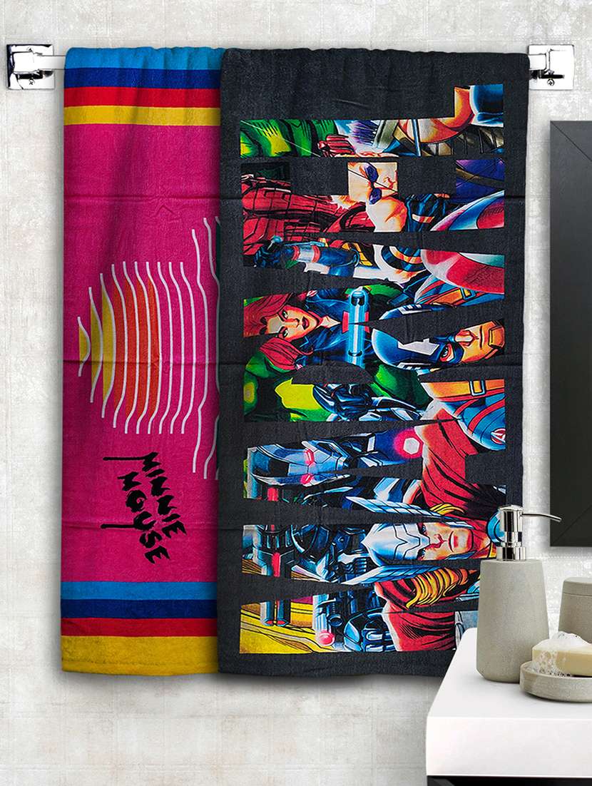 athom trendz disney & marvel printed large bath towel 75x150 cm pack of 2