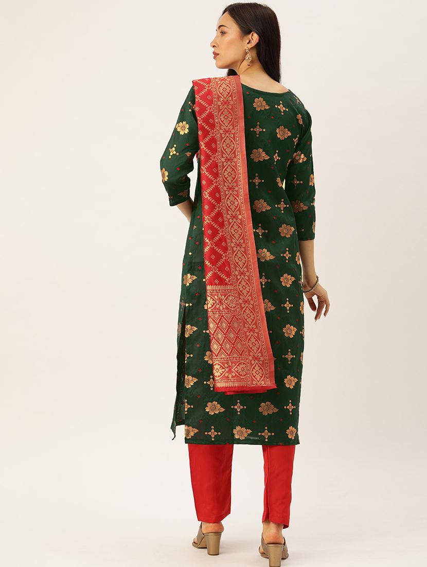 green silk unstitched suit - 17548842 - Standard Image - 2