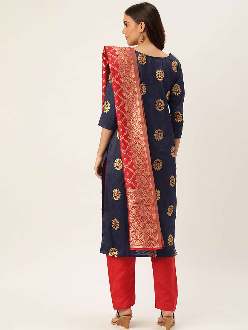 navy silk unstitched suit - 17548848 -  Standard Image - 2